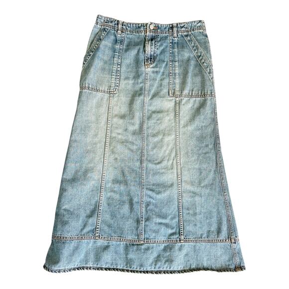 VTG Old Navy Denim Maxi Skirt 4 Skater Streetwear Casual Flap Pockets Blue - Picture 1 of 6